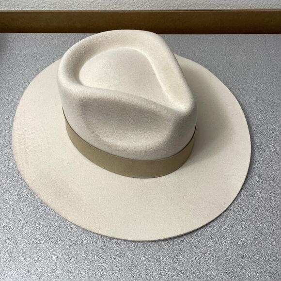 Teressa Foglia x Curateur Wool Felt Hat Ivory Tan Wide Brim Band Pinched *Flaw - Picture 2 of 10